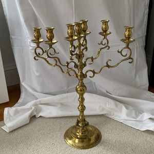 Brass candelabra multi candle holder seven (7) adjustable scroll work, vintage.